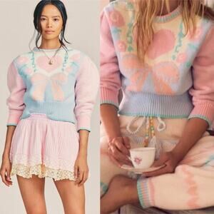Loveshackfancy Emani Crewneck Sweater Fairy Forest Pink/Blue Size Small